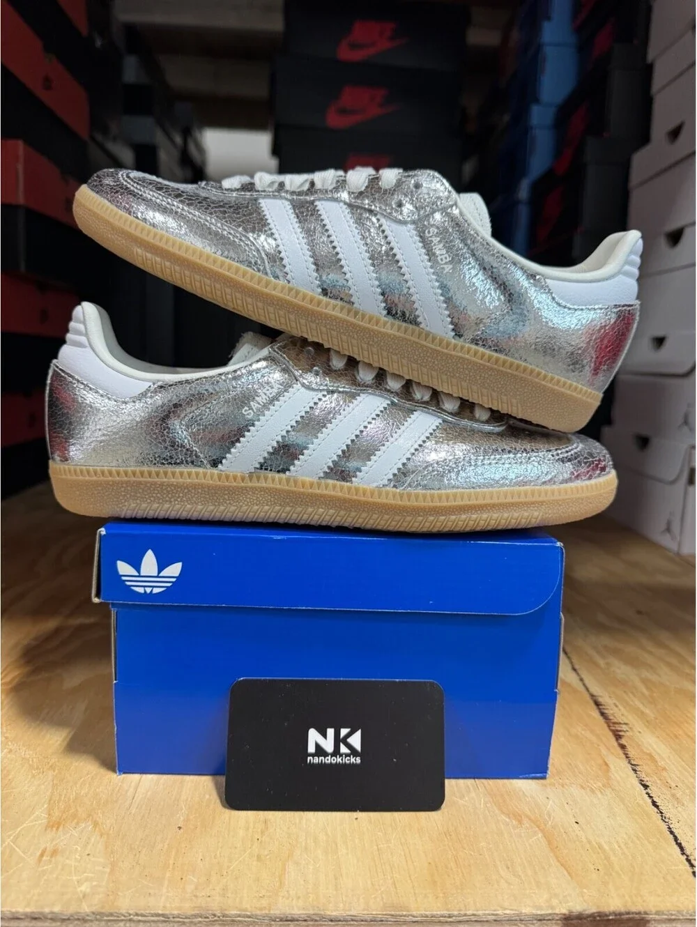 Adidas Samba OG 'Cracked Metallic Pack - Silver' JR0035 WOMENS SIZE 8